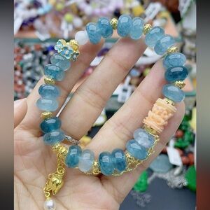 Aquamarine Beaded Bracelet 6.25 inches